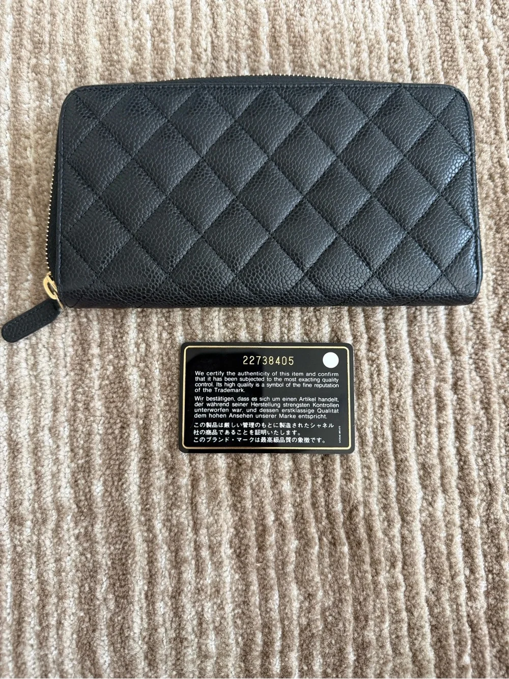 Chanel Black Quilted Caviar Zip Around Wallet - PRICE FIRM